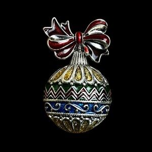 Vintage Novelty Nina Ricci Red, Green, Gold, Blue & Silver Ball & Bow Brooch Pin